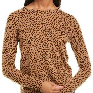 NEW J. Crew LAYLA Cashmere Crewneck Long Sleeve Leopard Dot Brown Sweater